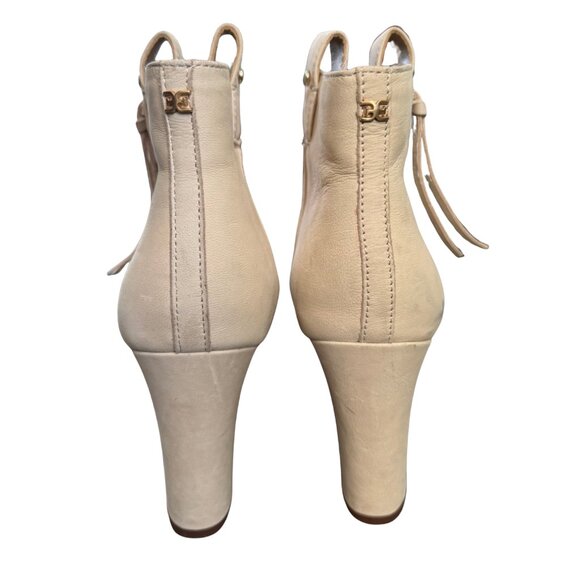 Sam Edelman Niomie Leather Western Booties Ivory Cream 3.5" Heel Size 7 - Picture 4 of 9